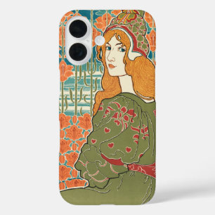 Red Haired Woman Orange Lilies Vintage Art Print iPhone 16 Case