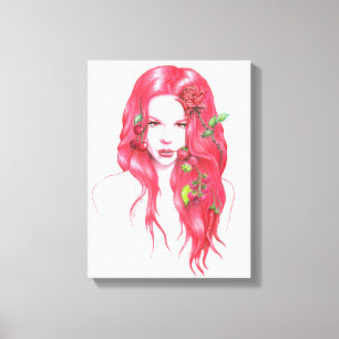 Red haired woman portrait Surreal fantasy art Canvas Print