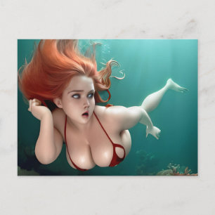 Red Haired Woman Under Water Photography Postcard