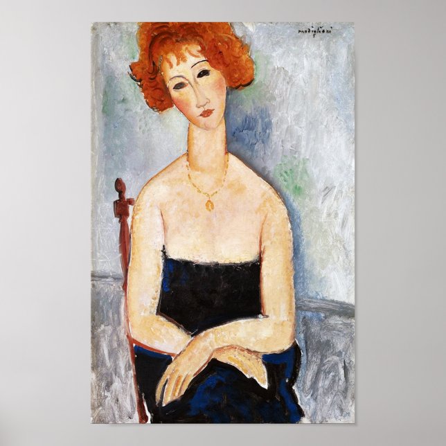 Red-haired Woman with a Pendant, Modigliani Poster (Front)