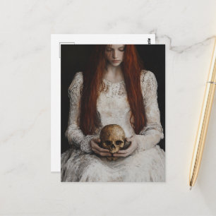 Red haired Woman With a Skull Postcard