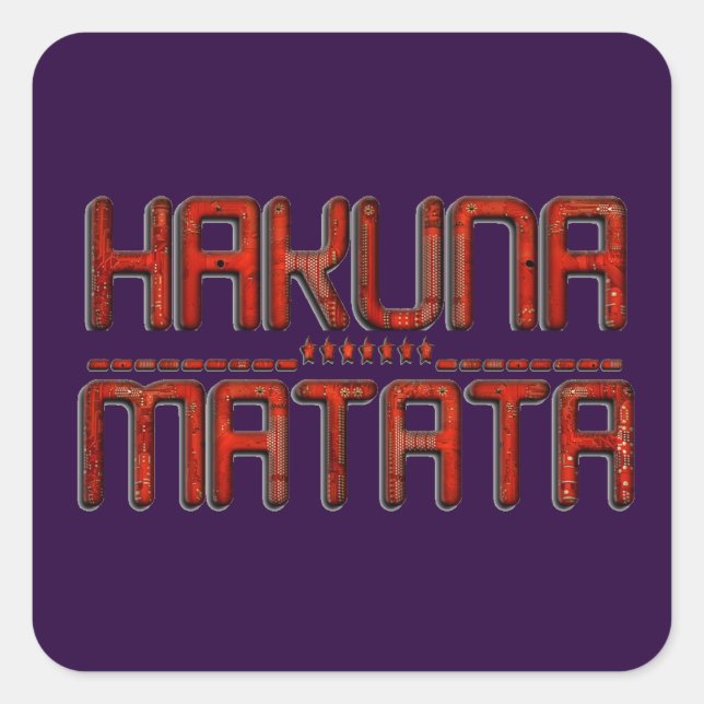   Red Hakuna Matata 3D Techno Star Design Square Sticker (Front)