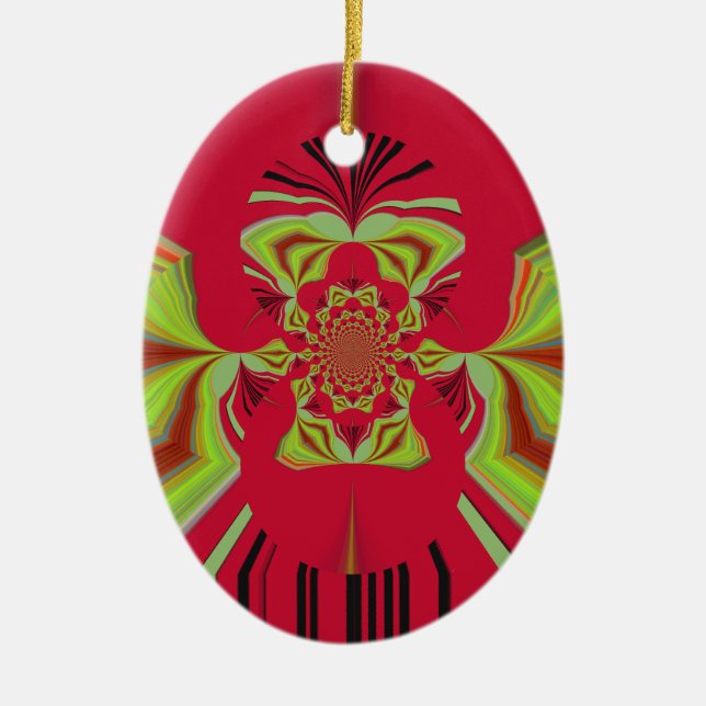 Red Hakuna Matata pattern Ceramic Tree Decoration (Front)
