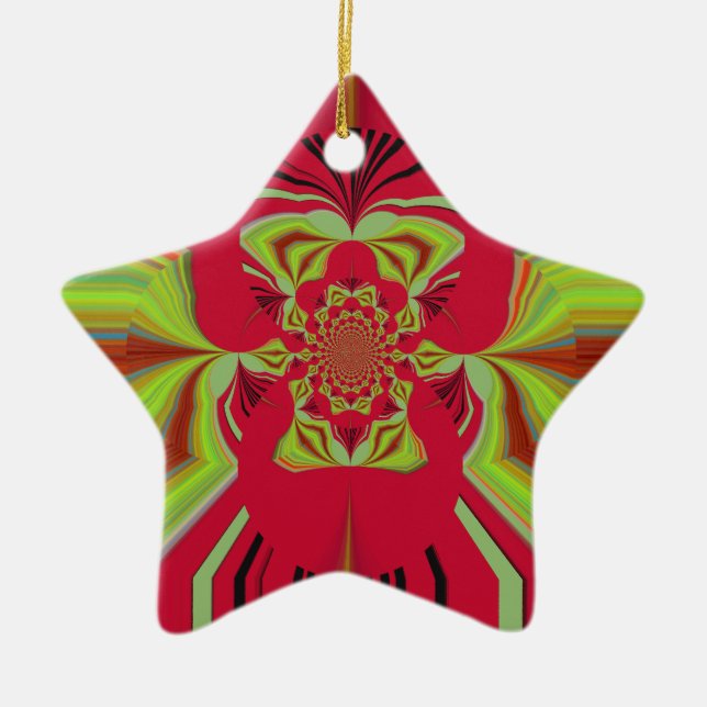 Red Hakuna Matata pattern Ceramic Tree Decoration (Front)