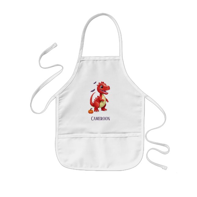 Red Halloween dinosaur Kids Apron (Front)