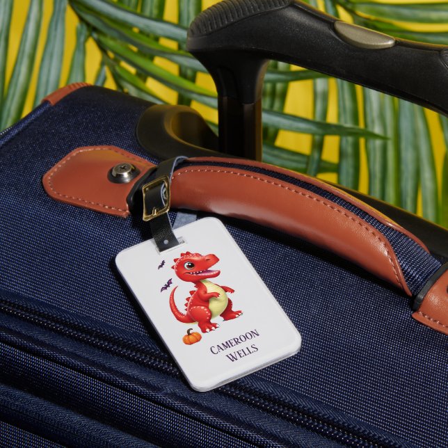 Red Halloween dinosaur Luggage Tag (Front Insitu 1)