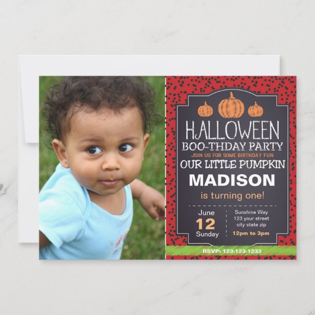 Red Halloween Pumpkin Invite with Photo (Front)