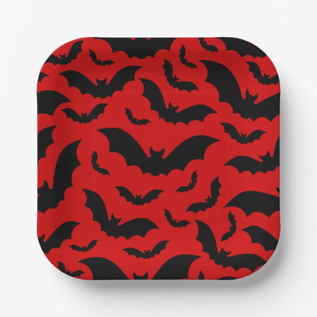 red halloween vampire bats gothic paper plate (Front)