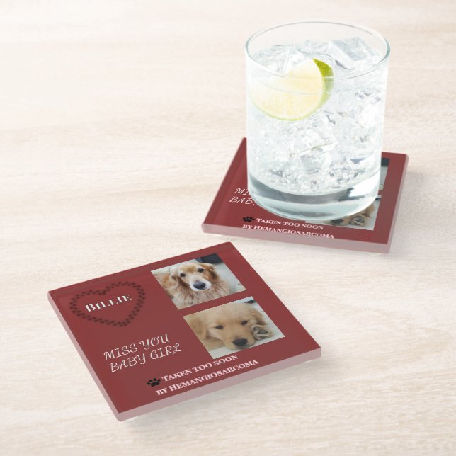 Red Halo Pet Loss Keepsake Glass Coaster (Angled)