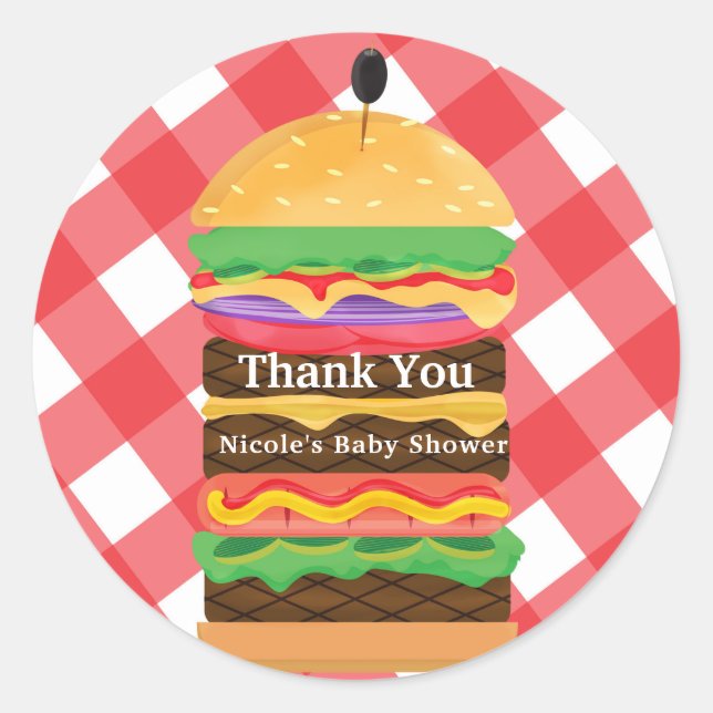 Red Hamburger Summer Cookout Barbecue Party Favour Classic Round Sticker (Front)