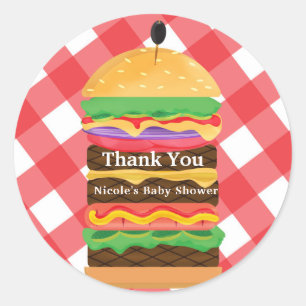 Red Hamburger Summer Cookout Barbecue Party Favour Classic Round Sticker