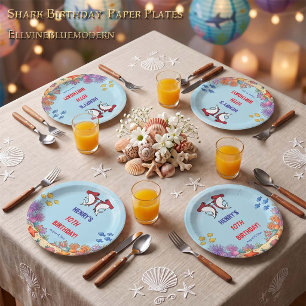 Red Hammerhead Shark Fin-tastic Kid Birthday Paper Plate