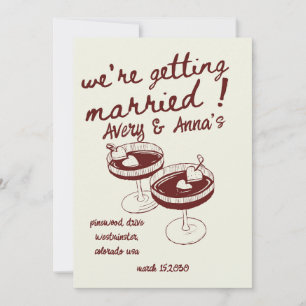 Red Hand Draw Wedding Whimsical  Invitation