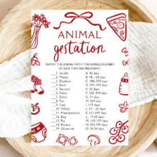 Red Hand Drawn Animal Gestation Baby Shower Game Invitation