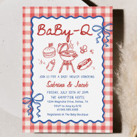 Red Hand Drawn BaBy-Q Baby Shower Party Invitation
