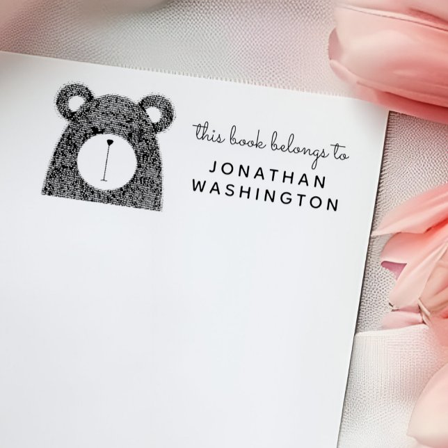 Red Hand-drawn Bear This Book Belongs To Name Self-inking Stamp (Creator Uploaded)