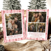 Red Hand Drawn Bow Christmas Family Photo