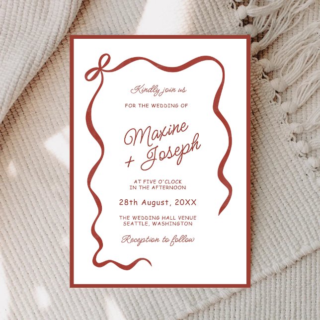 Red Hand Drawn Bow Ribbon Sketch Wedding Invitation (Red hand drawn bow ribbon wedding invitation creates a warm and memorable first impression.)
