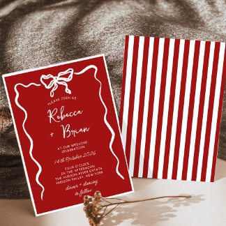 Red Hand Drawn Bow Ribbon Sketch Wedding Invitation