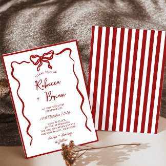 Red Hand Drawn Bow Ribbon Sketch Wedding Invitation