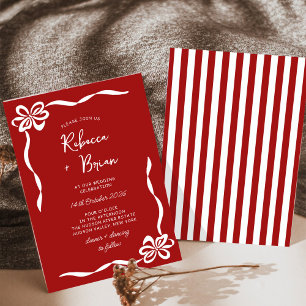 Red Hand Drawn Bow Ribbon Sketch Wedding Invitation
