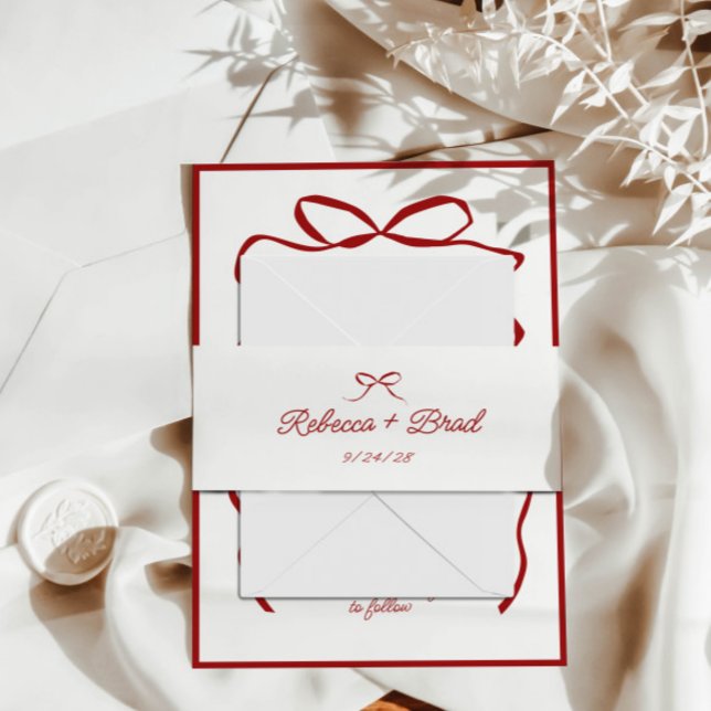 Red Hand Drawn Bow Ribbon Sketch Wedding Invitation Belly Band (Red Hand Drawn Bow Ribbon Sketch Wedding Invitation Belly Band)