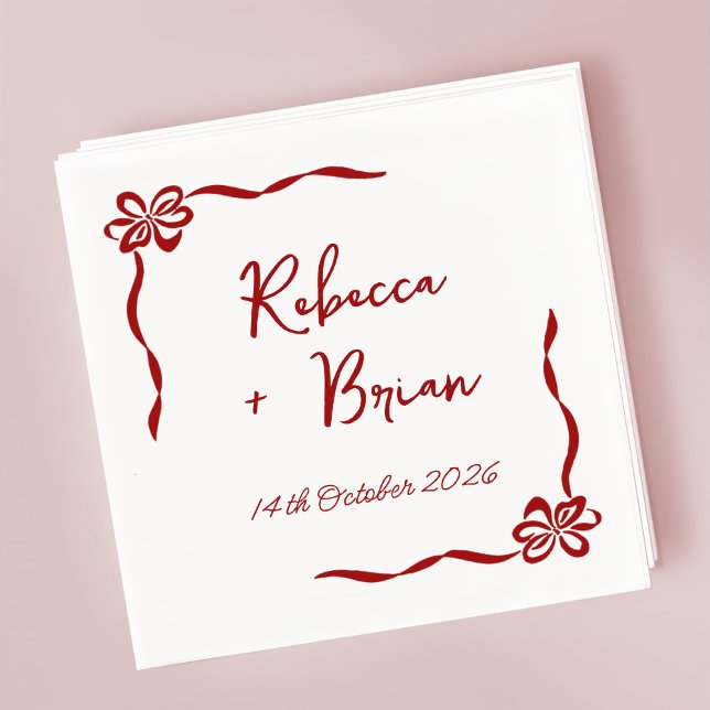 Red Hand Drawn Bow Ribbon Sketch Wedding Napkin (Creator Uploaded)