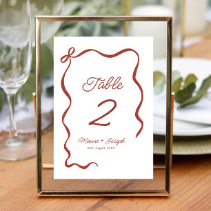 Red Hand Drawn Bow Ribbon Sketch Wedding Table Number