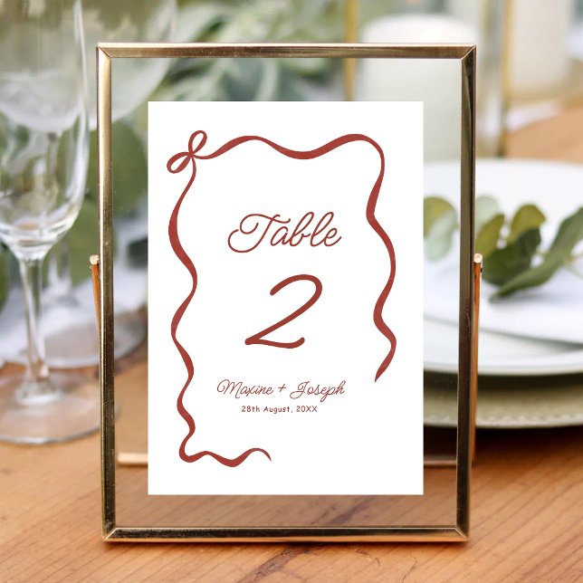 Red Hand Drawn Bow Ribbon Sketch Wedding Table Number (Red hand drawn bow ribbon sketch wedding table number adds charming elegance and easy navigation.)