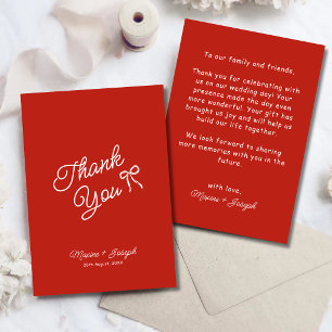 Red Hand Drawn Bow Ribbon Sketch Wedding Thank You Card