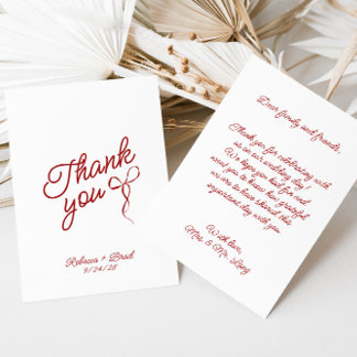 Red Hand Drawn Bow Ribbon Sketch Wedding Thank You Card
