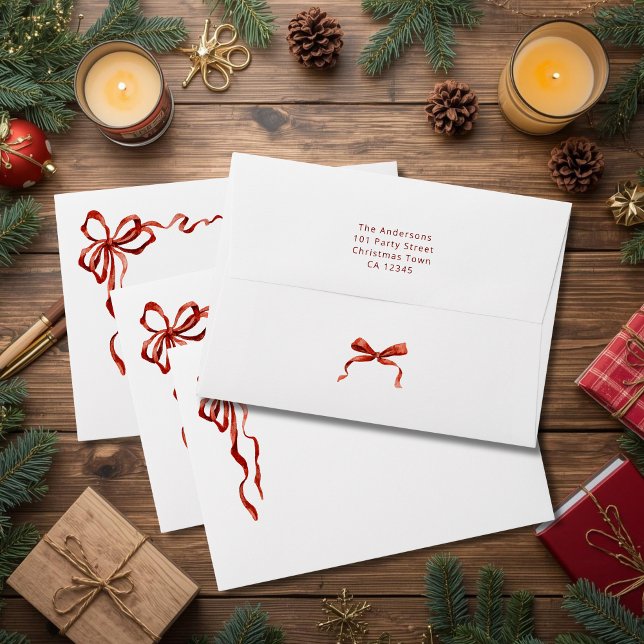 Red Hand Drawn Bow With Return Address Envelope (Return address envelope with red ribbon hand drawn bow
)