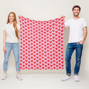 Red Hand-Drawn Doodle Hearts Pattern on Pastel Pin Fleece Blanket