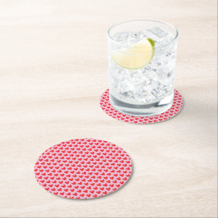 Red Hand-Drawn Doodle Hearts Pattern on Pastel Pin Round Paper Coaster