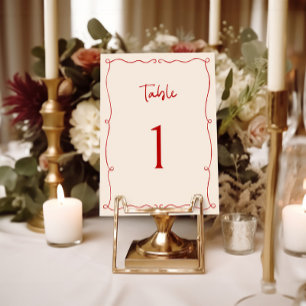 Red Hand Drawn Frame Table Number