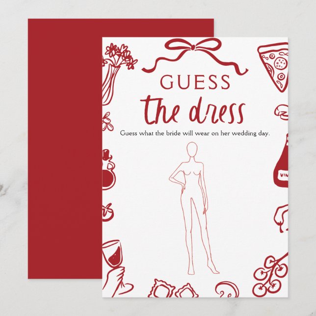 Red Hand Drawn Guess The Dress Bridal Shower Game Invitation (Front/Back)