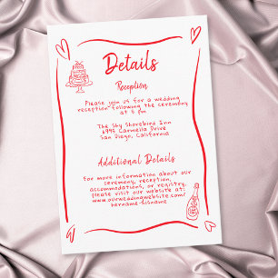 Red Hand Drawn Heart Whimsical Modern Wedding Enclosure Card