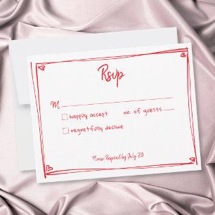 Red Hand Drawn Heart Whimsical Modern Wedding  RSVP Card
