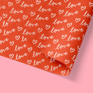 Red Hand Drawn Hearts With Love Lettering Doodles Tissue Paper