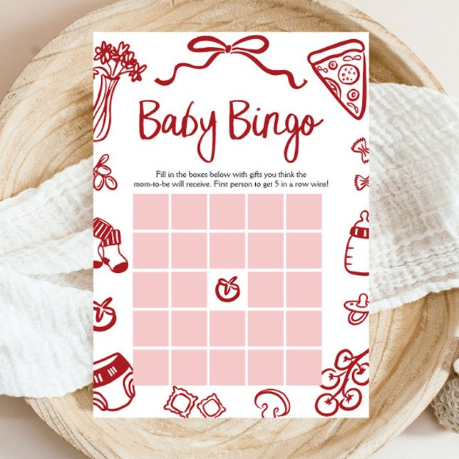 Red Hand Drawn Italian Baby Bingo Baby Shower Game Invitation (Creator Uploaded)
