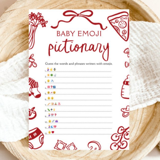Red Hand Drawn Italian Baby Emoji Pictionary Game Invitation (Red Hand Drawn Italian Baby Emoji Pictionary Game)