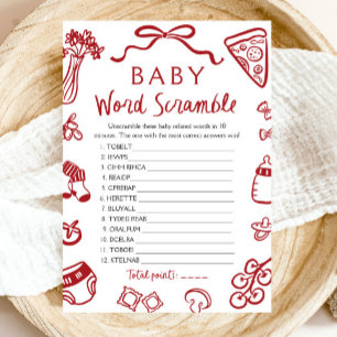 Red Hand Drawn Italian Baby Word Scramble Game Invitation