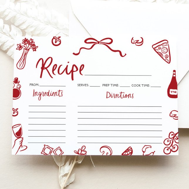 Red Hand Drawn Italian Bridal Shower Recipe Card (Red Hand Drawn Italian Bridal Shower Recipe Card)