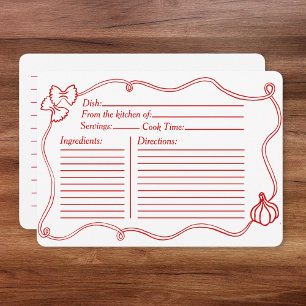 Red Hand Drawn Italian Bridal Shower Recipe Card 