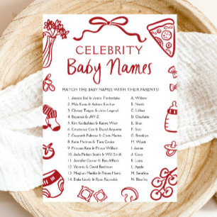 Red Hand Drawn Italian Celebrity Baby Name Game Invitation