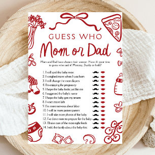 Red Hand Drawn Italian Guess Who Mom or Dad Game Invitation