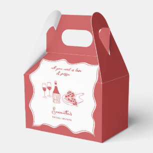 Red Hand Drawn Italian Pizza Wine Bridal Shower Favour Box
