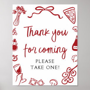 Red Hand Drawn Italian Thank you for coming Sign