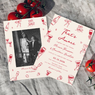 Red Hand Drawn Italian That's Amore Wedding  Invitation