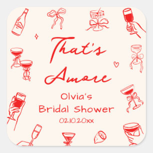 Red Hand Drawn That's Amore Bridal Shower Square Sticker